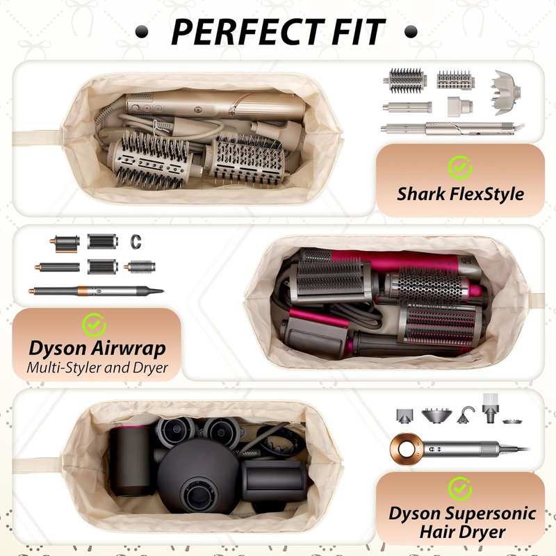Shark Flex Style Case - Travel Hair Dryer Bag for Dyson Airwrap | Quilted Organizer for Women (Beige)