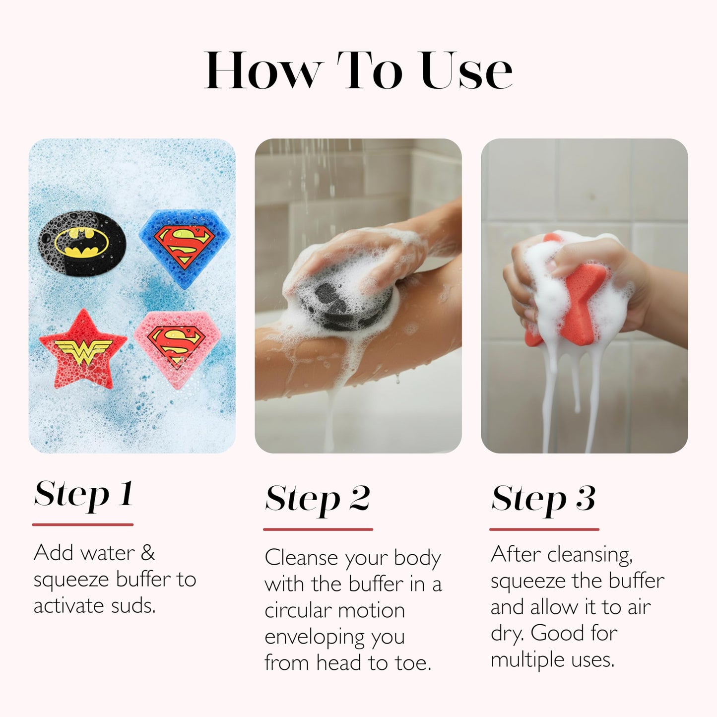 SPONGELLÉ Wonder Woman Lavender Body Buffer | DC Super Hero Collection