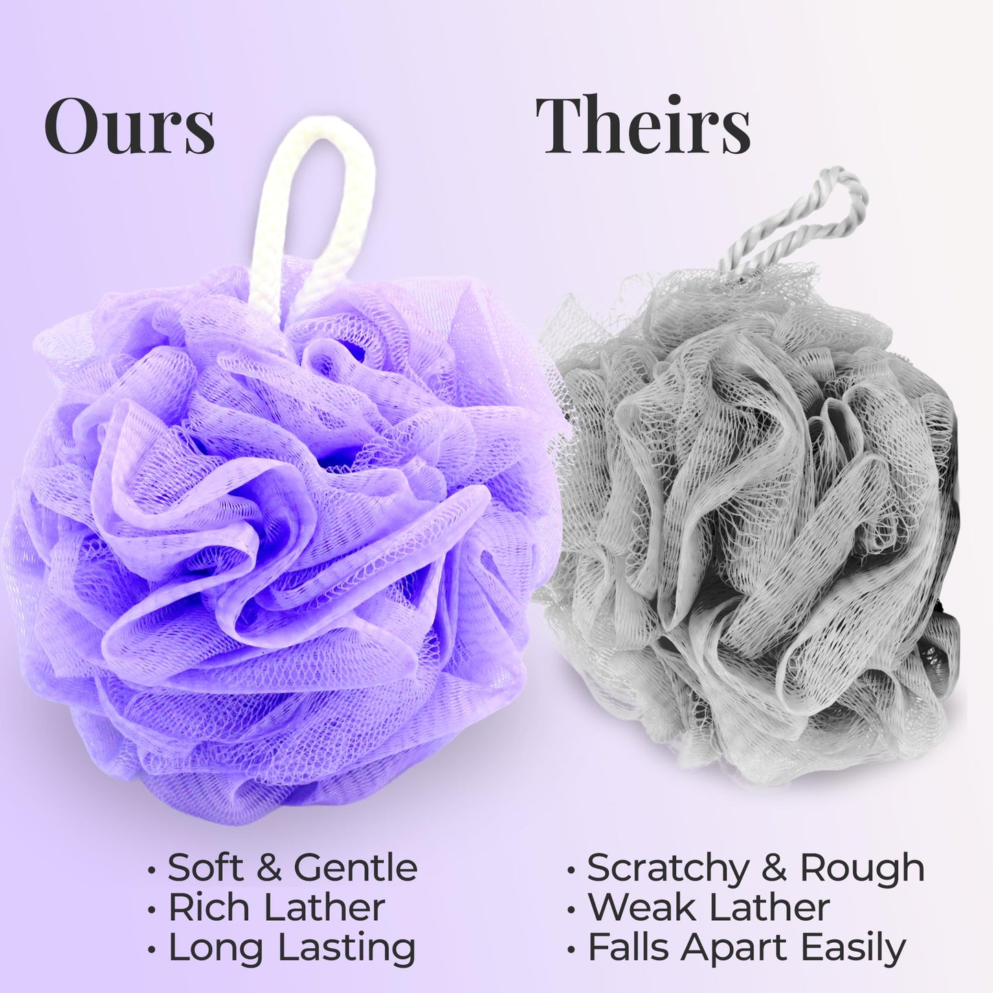 Premium Loofah Bath Sponge 4 Pack – Full-Size 60g (5.5 Inch) Colorful Mesh Shower Poufs, Soft & Gentle Body Scrubbers for Women, Men & Kids with Cotton Rope (Flower Garden)