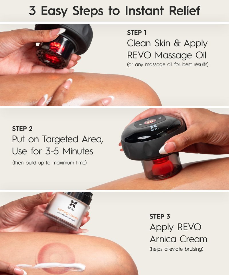 REVO The Original 4-in-1 Smart Cupping Therapy Massager, Red Light Therapy for Targeted Pain Relief, Knots, Aches, Muscle Soreness, Circulation & Tighter Skin, Portable Cupping Kit
