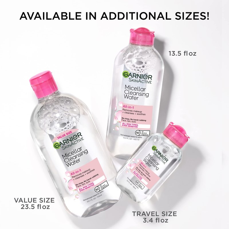 Garnier Micellar Cleansing Water, All-in-1 Makeup Remover and Facial Cleanser, For All Skin Types, 3.4 Fl Oz (100mL), 1 Count (Packaging May Vary) (Pack of 2)