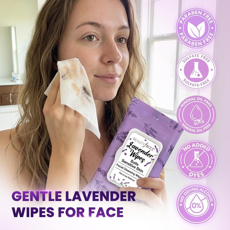 Lavender Face Wipes - Gentle No Rinse Makeup Remover & Cleansing Wipes | Aloe & Vitamin A & E, 120 Pcs