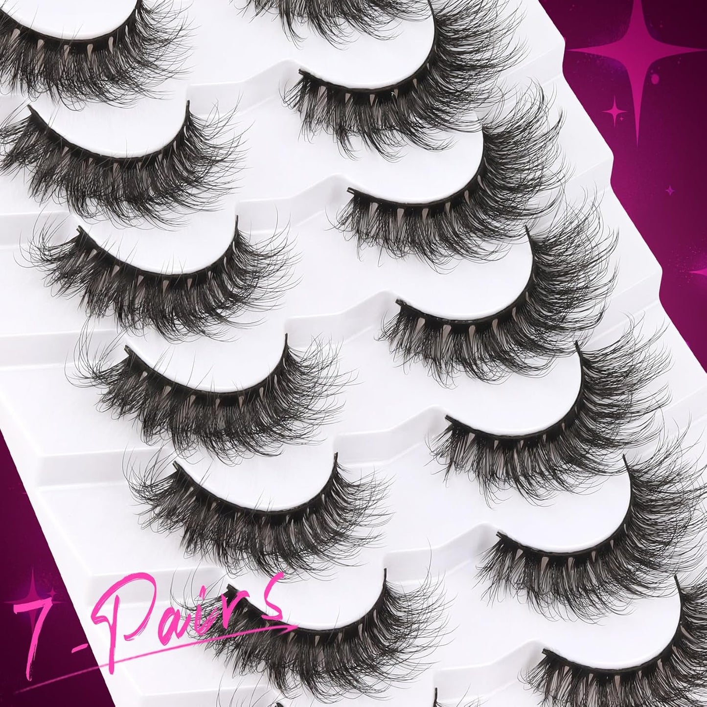 Veleasha False Eyelashes - Fluffy Faux Mink Cat Eye Lashes | 7 Pairs for a Natural Look