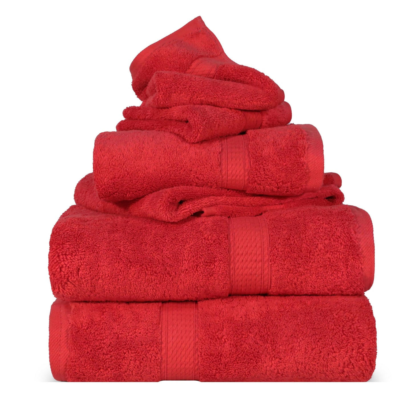 SUPERIOR Egyptian Cotton Pile 6 Piece Towel Set, Includes 2 Bath, 2 Hand, 2 Face Towels/Washcloths, Ultra Soft Luxury Towels, Thick Plush Essentials, Guest, Spa, Hotel, Red