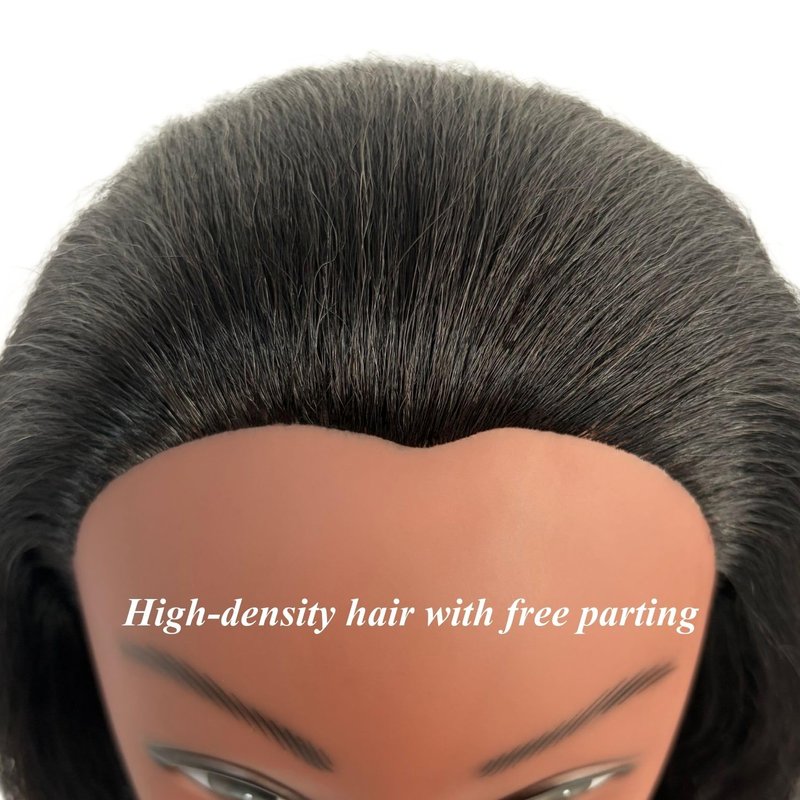 16" Black Mannequin Head with 100% Real Hair, Cosmetology Doll Training Mannequin Head for Hair Styling, Braiding Mannequin Head with Stand