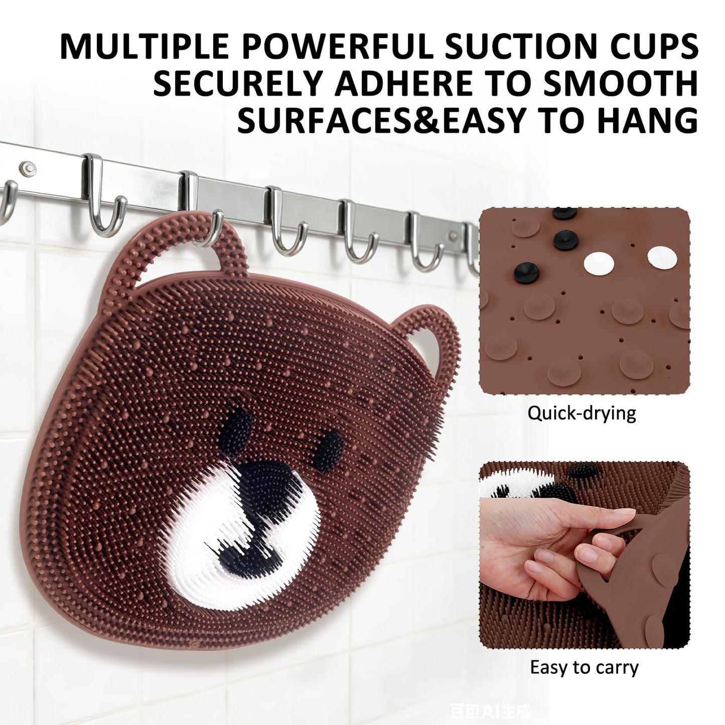 EaTubano Foot Scrubber for Shower - Silicone Exfoliating Bath Mat with Non-Slip Suction Cups, Dead Skin & Callus Remover for Feet - Men & Women, 14.5" x 11" (Coffee)