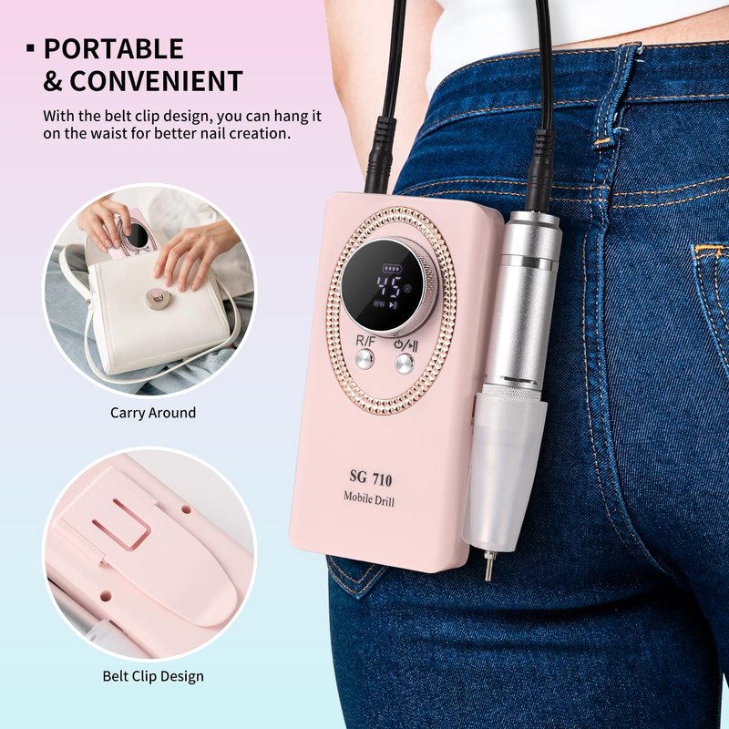 Electric Nail File for Acrylic Nail Kit 45000RPM Electric Pink Nail Drill Professional Manicure Pedicure Set with Nail Drill Kit Bits Efile Cordless for Manicure