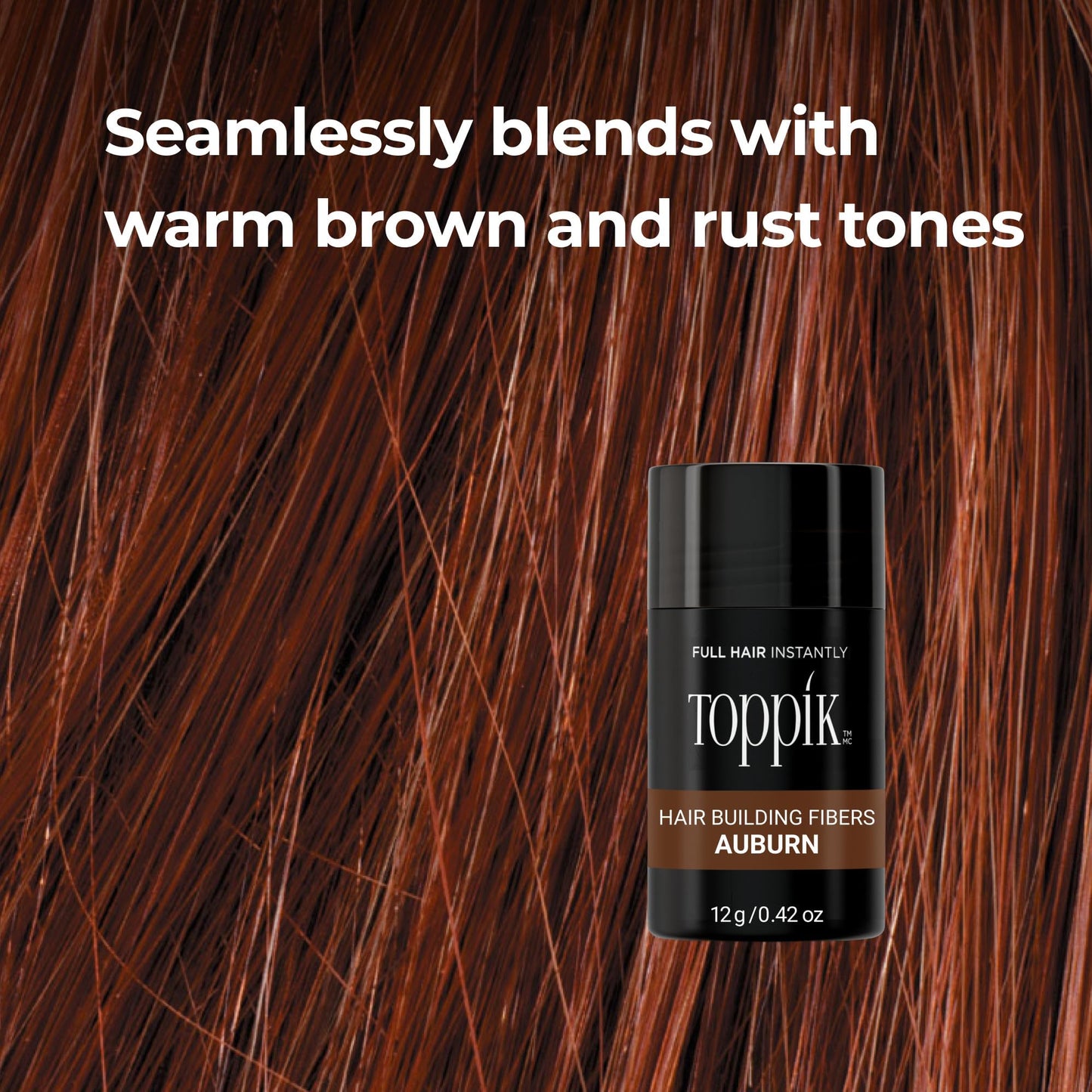 Toppik Hair Building Fibers, Auburn, 27.5g Fill In Fine or Thinning Hair, Instantly Thicker, Fuller Looking, 9 Shades for Men & Women, Keratin Protein Formula