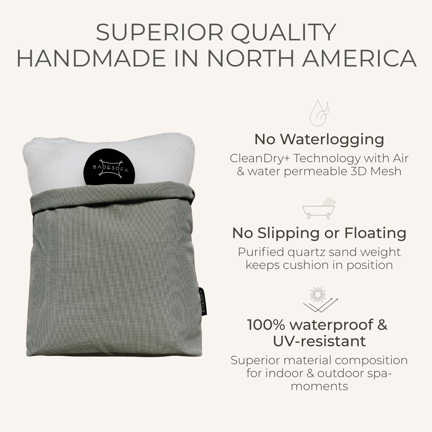 BADESOFA® Luxury Bath Pillow S - Ultra Comfortable & Quick-Drying Bath Back Pillow - Washable Full Body Bath Pillow for Bathtub - Therapeutic Head and Neck Support - Luxury Spa Cushion in Ivory Pearl