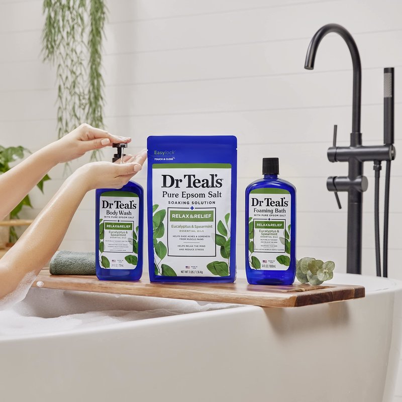 Dr Teal's Epsom Salt Magnesium Soak, Relax & Relief with Eucalyptus & Spearmint Essential Oils, 3 lbs (Pack of 4)