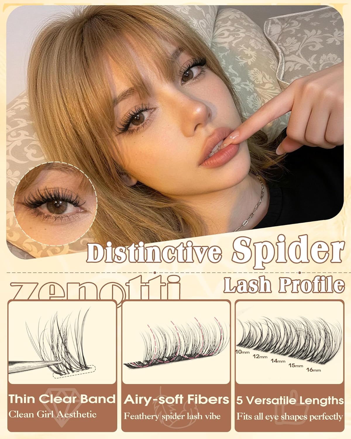 Spider Breeze Lash Clusters - DD Curl 180PCS Natural Wispy Eyelash Extensions | Kim K Style with Invisible Band