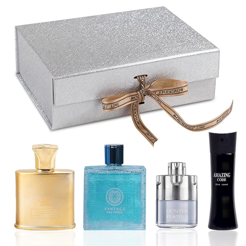 A CENTER Men's Cologne Gift Set 4 x 3.4 FL oz|Luxury perfume with Premium Presentation Box|Perfect Valentine's Day Gift for Him|Long Lasting Fragrance(AmazingCo&VintageM&HunterPla&KingDMi)