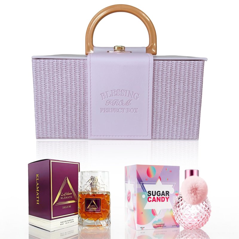 Klamath Deliure&Sugar Candy Couple Cologne Set,100mlx2 Eau de Parfum Long Lasting Fruity&Amber Scent for Women&Men fragrance with Premium Handbag Box Gift
