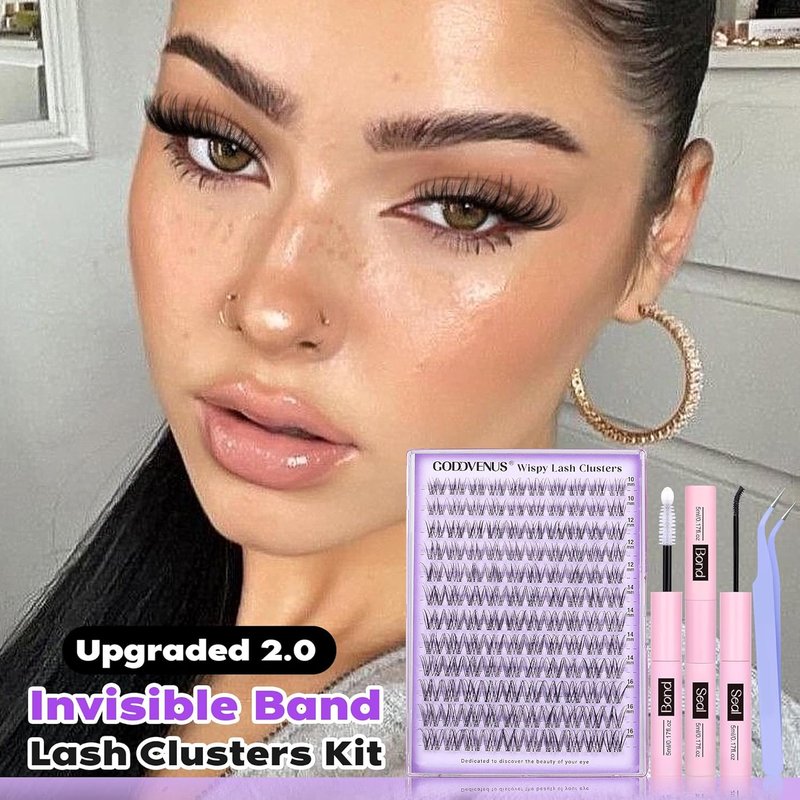 Goddivas Invisible Band Lash Clusters Kit - Wispy Natural DIY Eyelash Extensions | C Curl 10-16MM