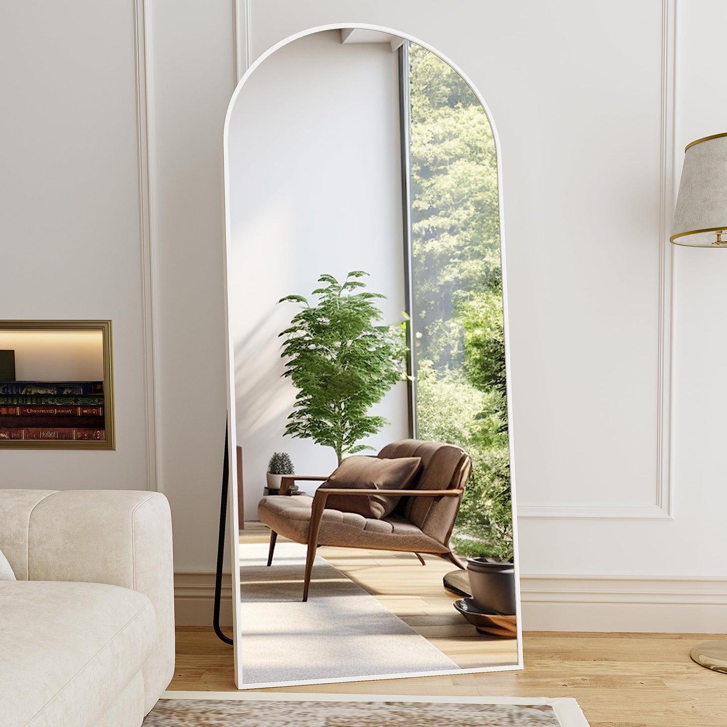 ZMYCZ Mirror Full Length, 71"x26" Arched Full Length Mirror, Arch Mirror with Stand, Large Standing Mirrors, Oversized Full Body Mirrors with Aluminum Frame for Bedroom, Living Room (White)