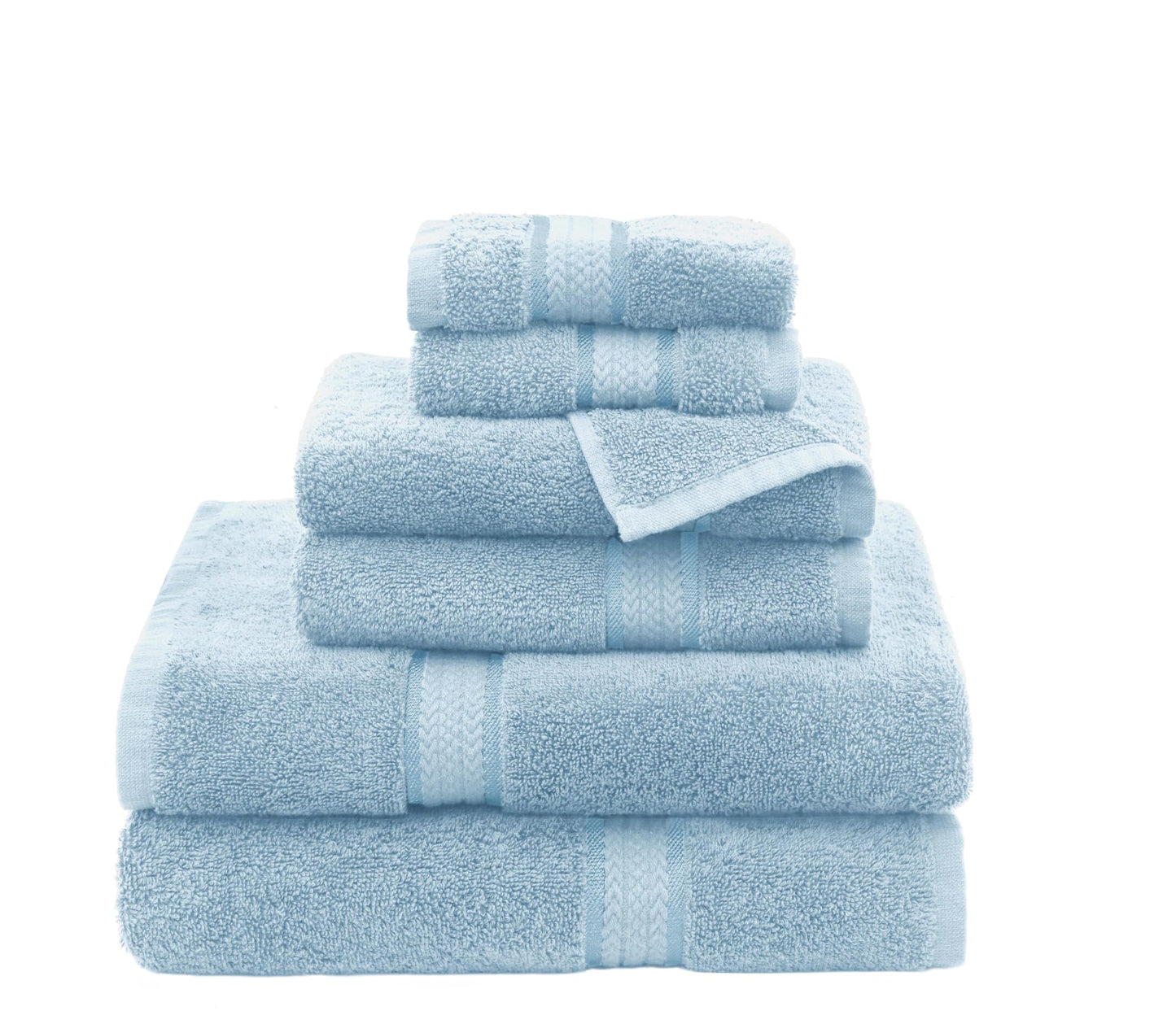 COTTON CRAFT Ultra Soft 6 Piece Towel Set - 2 Large Bath Towels, 2 Hand Towels, 2 Washcloths - Absorbent 580 GSM Quick Dry Everyday Luxury Hotel Bathroom Spa Gym Shower Pool - 100% Cotton - Light Blue