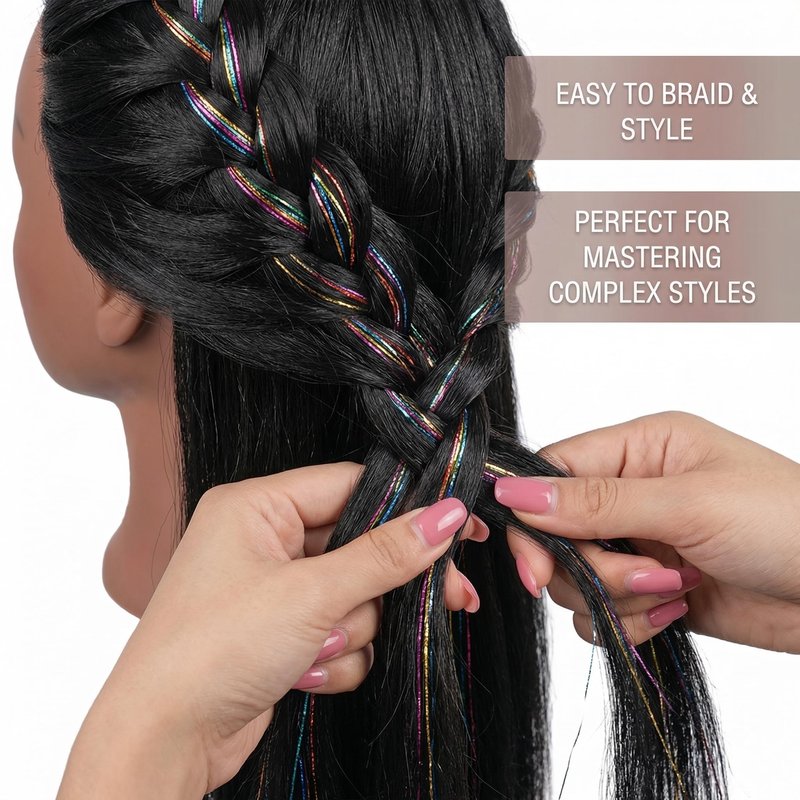 16 Inch 100% human hair mannequin head practice head for braiding manikin head with Clamp stand doll head for hair styling practice kit for kids and Cosmetology (Black 16-inch)