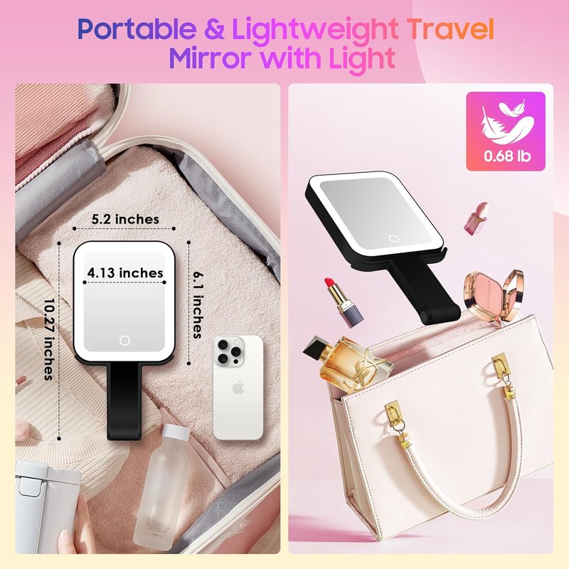 Magnifying Travel Mirror with Light - 30X/1X Double-Sided, Adjustable Brightness, Foldable Design for Makeup | Portable for Travel & Desktop Use
