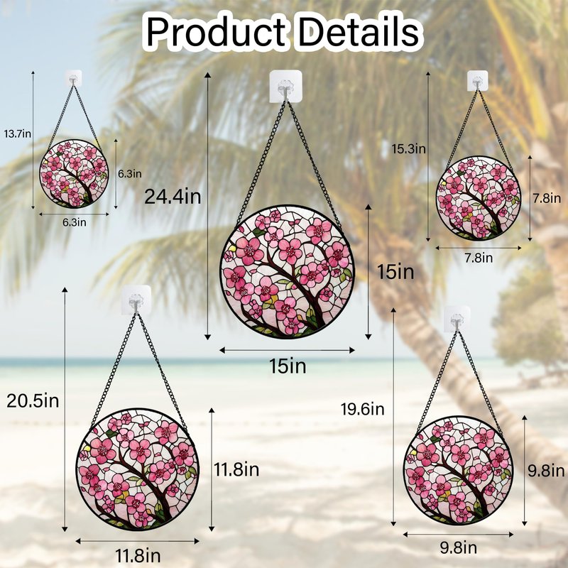 CRISGIF Stained Glass Window Hanging - Cherry Blossoms Birth Flower Suncatcher for Door Garden Patio Sun Catchers Decor Christmas Mother's Day Birthday Gifts for Women Mom Nana Friend Wife 6.3 in
