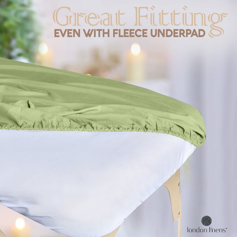 LONDON LINENS Soft Microfiber 3-Piece Massage Table Sheets - Super Lightweight, Stain and Wrinkle Resistant - Includes Table Cover, Fitted Sheet, and Face Rest Cover (Sage Green)