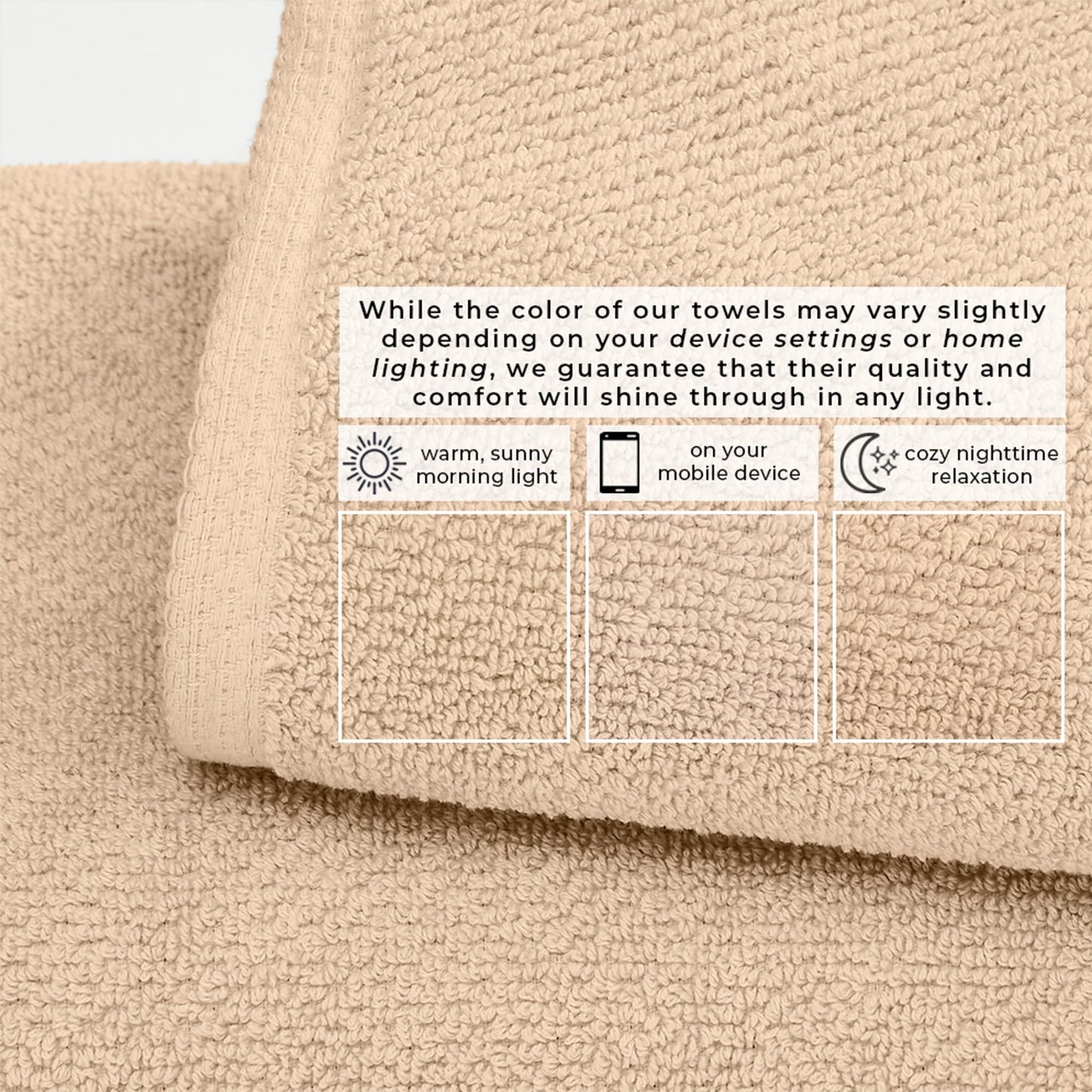Great Bay Home 100% Cotton 12-Pack 13x13 Wash Cloth - Absorbent, Quick-Drying, Durable Face Towels for Bathroom Decor - Low-Twist, Two-Ply Fibers (Taupe)
