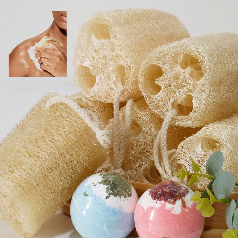 FRTIM Natural Loofah Sponge, Organic Bath Loofah Pack, Lufas Exfoliating Body Scrubber, Loofas Sponges Shower Loofah for Women and Men, Skin SPA Ecotools- 6 Pack