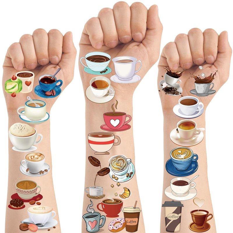 Skiennix 200+ PCS Coffee Temporary Tattoo Stickers - Cute Latte Theme Party Favors & Decorations