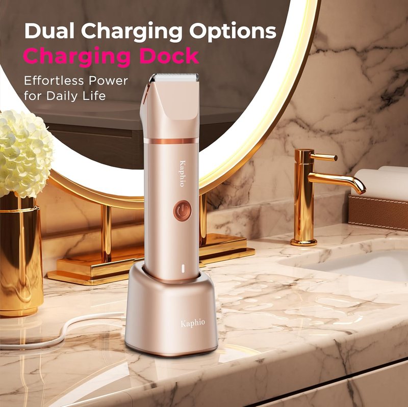 Skiennix Bikini Trimmer for Women - Dual Head IPX7 Waterproof Electric Razor for Body Hair (Gold)