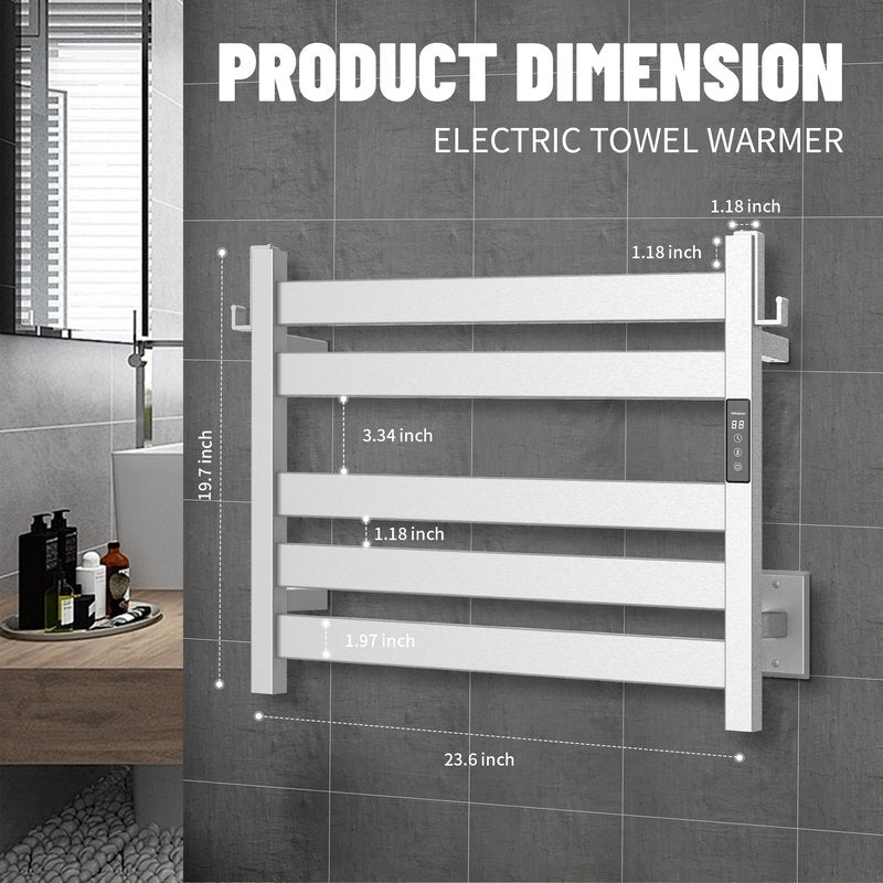 K&KALONZO Towel Warmer for Bathroom, Wall-Mounted 5-Bar Heated Towel Rack with Built-in Timer, Waterproof Electric Towel Heater, Support Plug-in and Hardwired, Brushed, EL18S