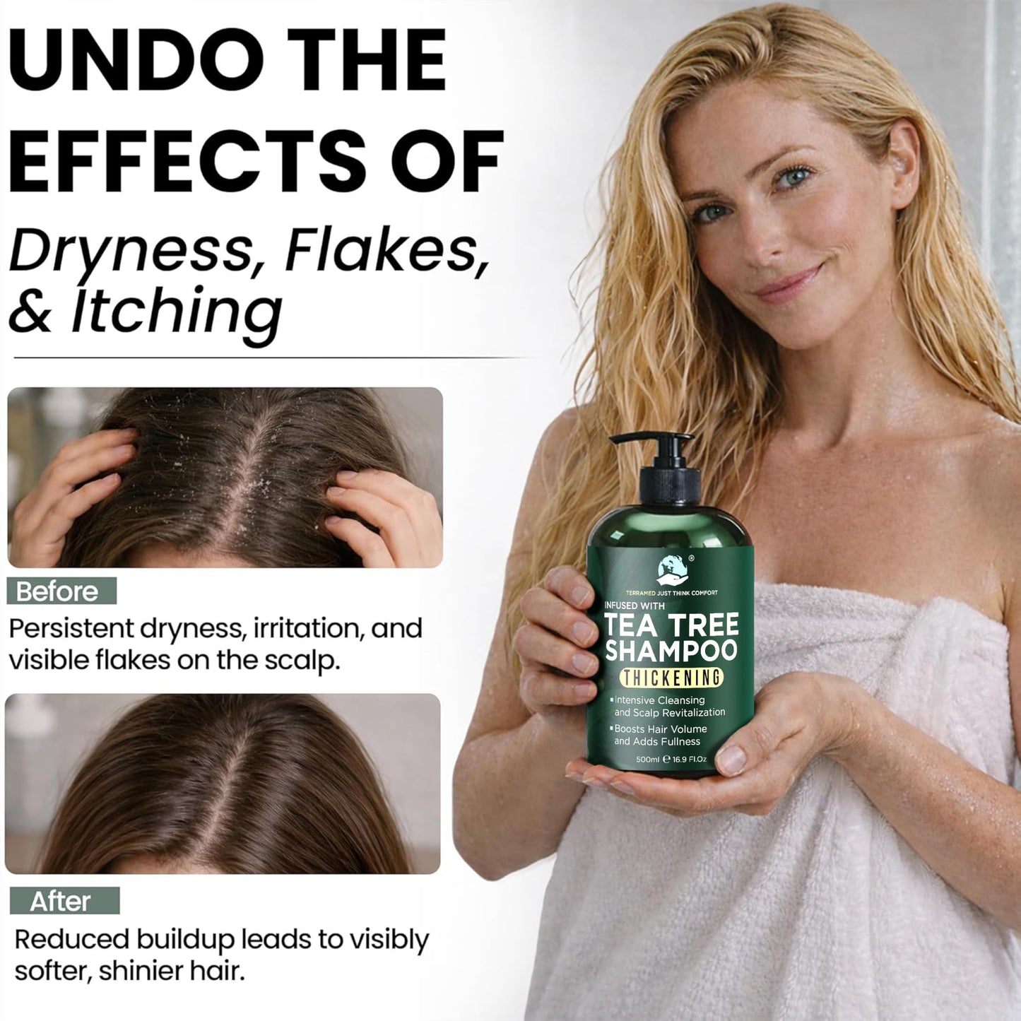 Tea Tree Shampoo & Conditioner Set | Thinning Hair Loss Treatments for Men and Women | Soothes Itchy Scalp & Dandruff | Boosts Hair Growth & Reduces Hair Loss | Sulfate & Paraben Free