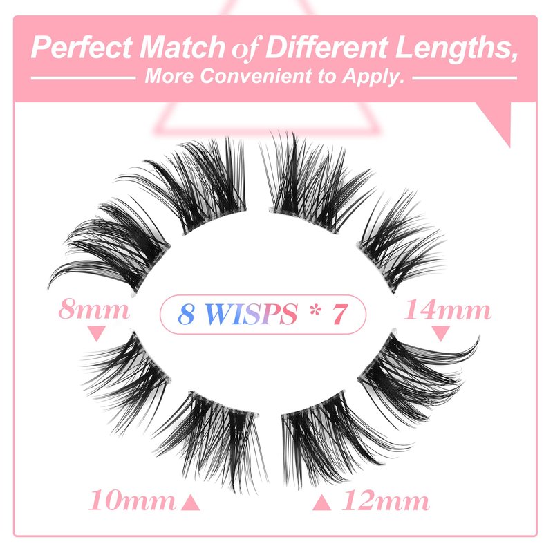 Cluster Lashes 56 Wisps DIY Lashes Natural Look Cat Eye Clear Band Mink Lashes Pack 8-14mm Wispy 3D False Eyelashes by ALICE