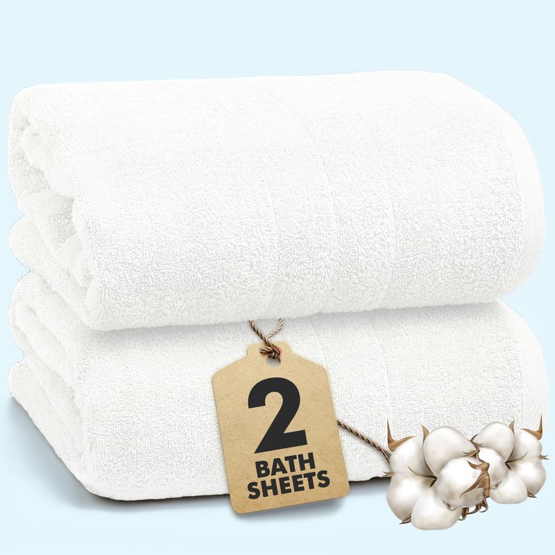 Novo Home Bath Sheets – Extra Large Bathroom Sheet Set – Pack of 2 Jumbo Towels White (71x35in) – 100% Cotton Soft Quick Dry Large Bath Towels for Adults Hotel Spa Bathroom Use
