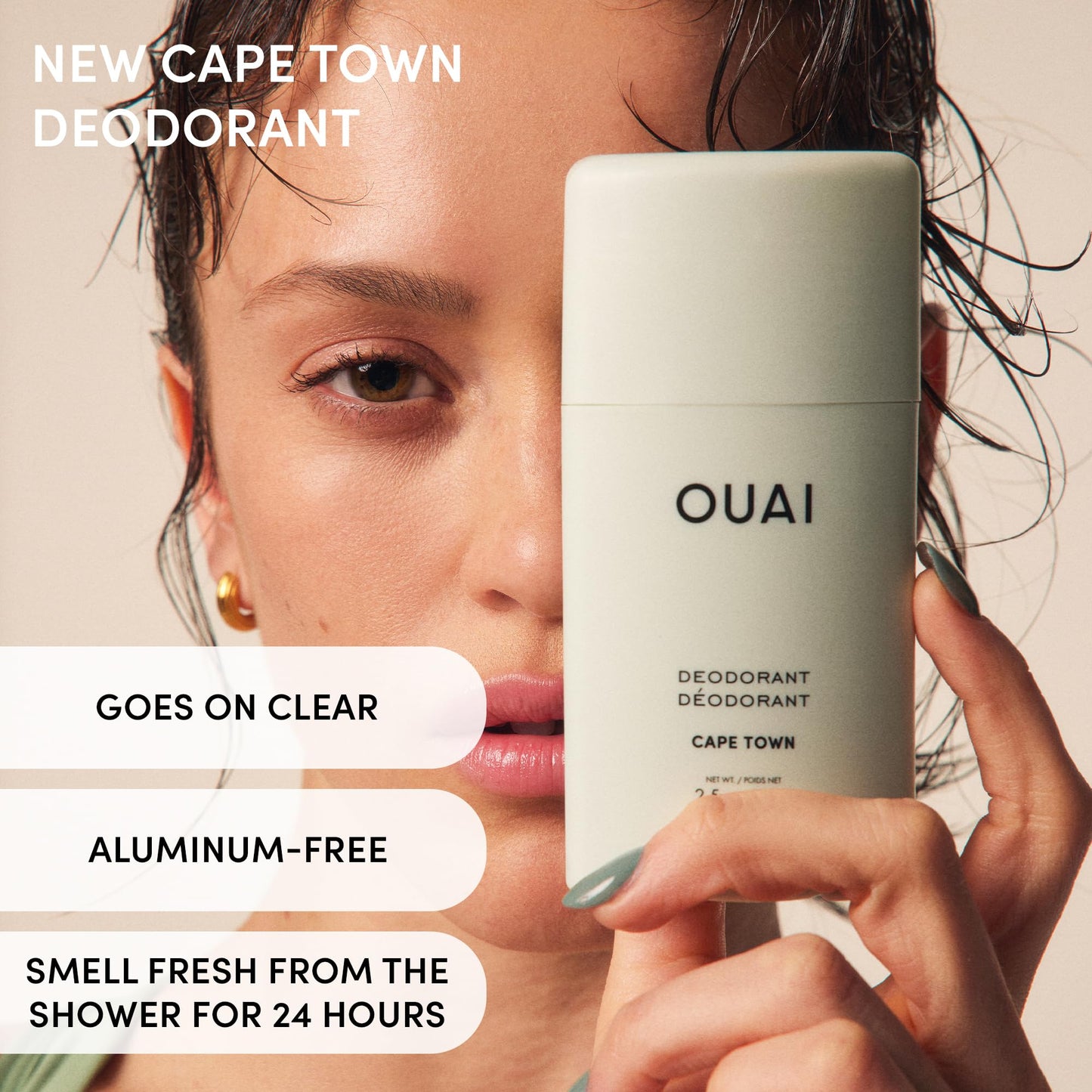 OUAI Aluminum Free Deodorant - Women's Deodorant with 24-Hour Odor Control & Invisible Application - Enriched with Notes of Wet Grass, Ginger, Basil & Green Fig - Cape Town (2.5 oz)