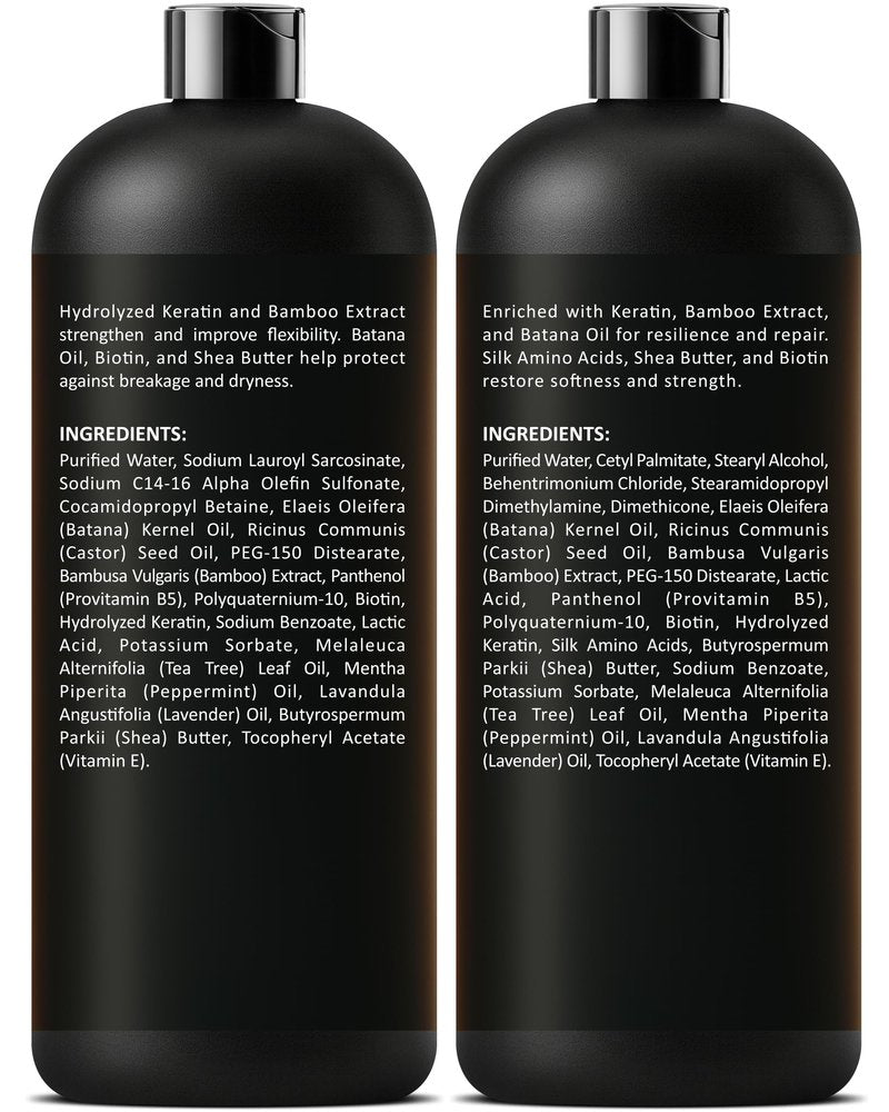 INFINA ESSENTIALS Keratin Shampoo and Conditioner Set | Frizz Control & Smoothing with Batana Oil & Bamboo Extract | Sulfate-Free | Men & Women | 16 fl oz Each