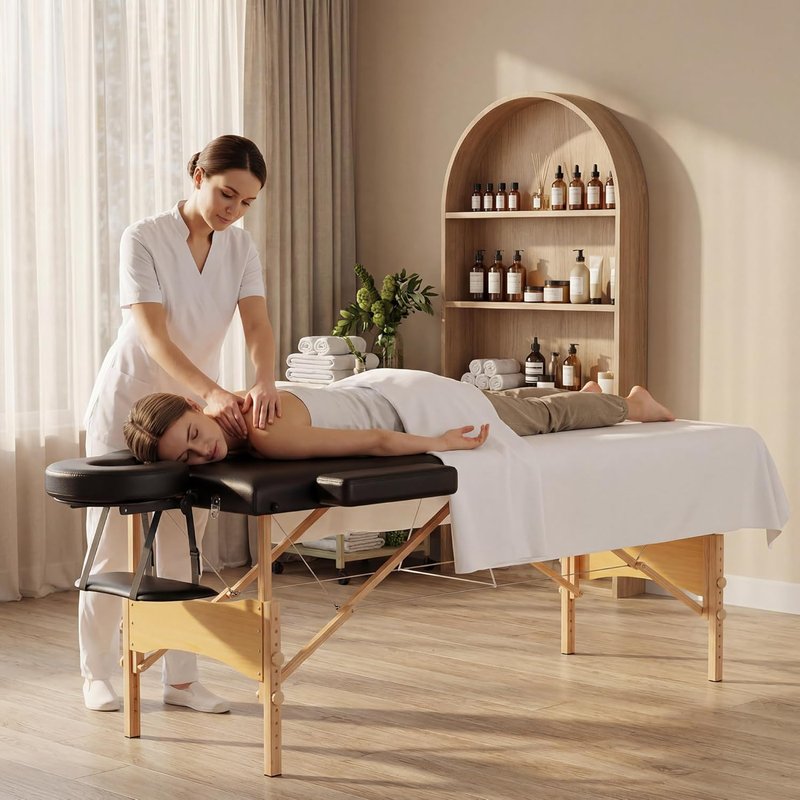 Brelley Portable Massage Table - Adjustable Height 24" Wide Foldable Spa & Tattoo Bed (Black)