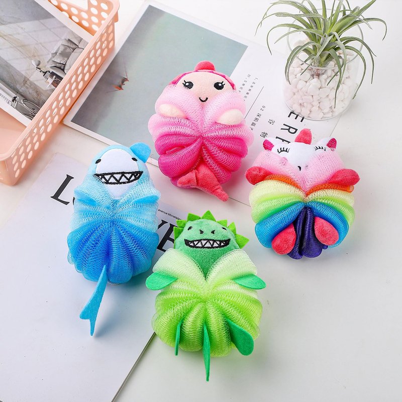 RAMFIYN 4 Pack Fun Bubble Bath Kid Loofahs, Cute Animal Loofah Bath Sponge, Shower Puffs Body Scrubber, Cute Sponges