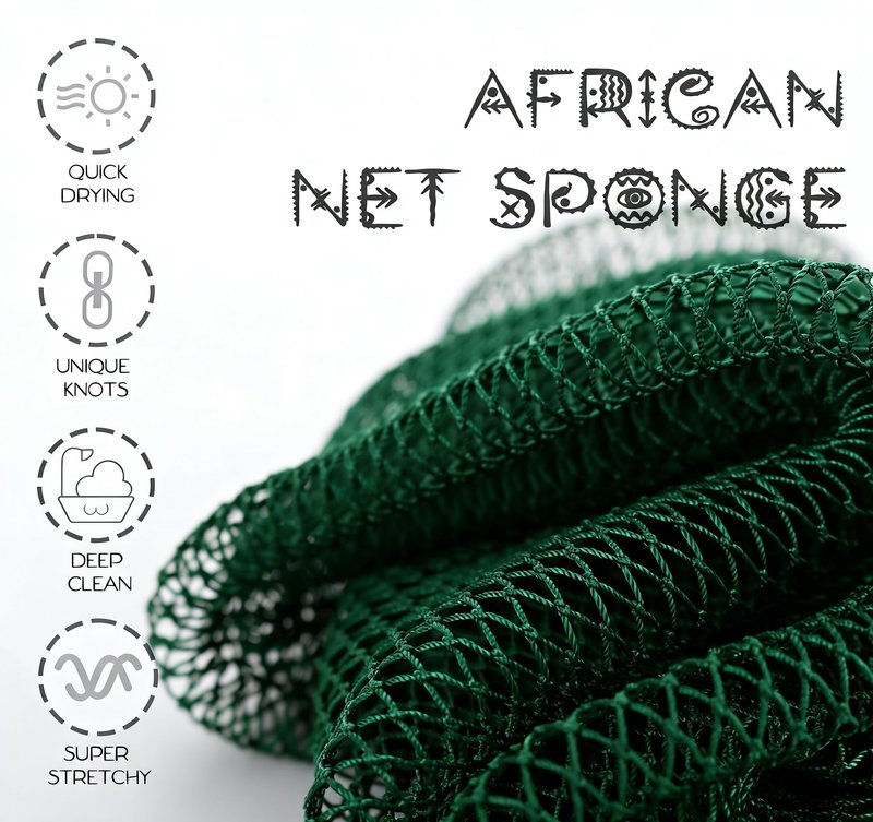 JACCOBEE African Net Sponge Authentic - 4 Pack Long Exfoliating Bath Net Sponge, Bath Loofah, Daily Back Scrubber, Suitable for All Skin Types