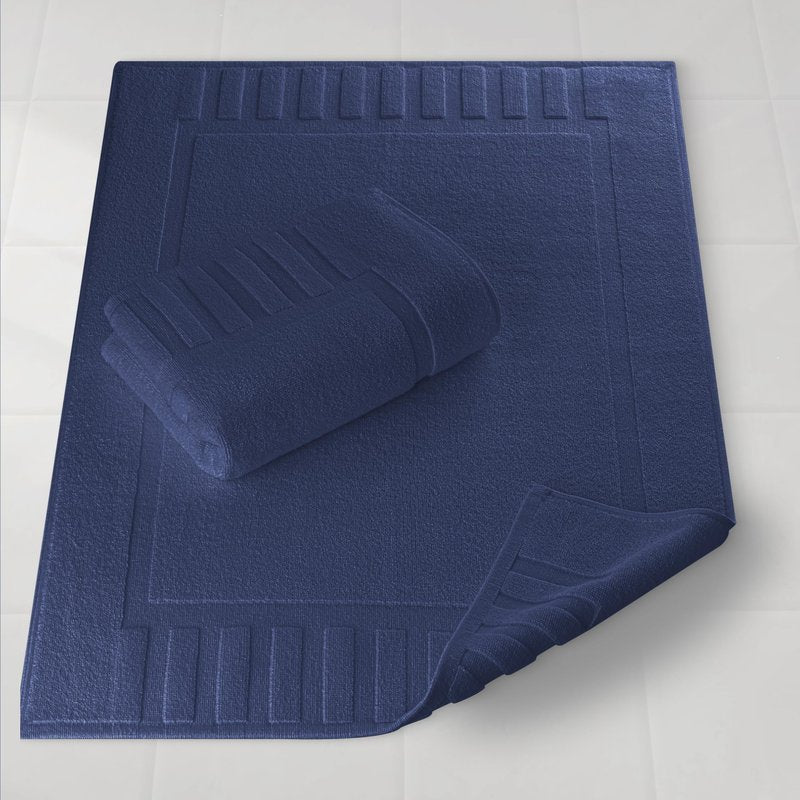 White Classic Luxury Bath Mat Floor Towel Set - Absorbent Cotton Hotel Spa Shower/Bathtub Mats [Not a Bathroom Rug] 22"x34" | 2 Pack | Navy Blue