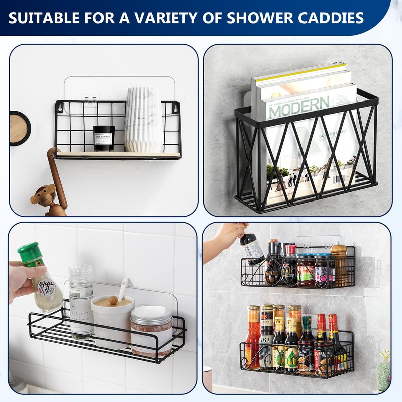 HAOBAOBEI 9-Pack Shower Caddy Adhesive Replacement, Transparent Adhesive Hooks Stickers, Strong Hook Strip for Shower Caddy Basket Shelf, Soap Holder, Bathroom Storage Corner Shelves, Kitchen Racks