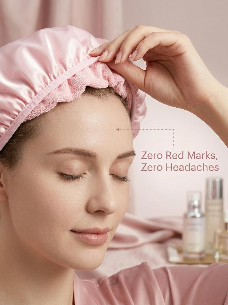 Aquior Shower Cap,Triple Layer Shower Cap for Women, Reusable Waterproof Bath Cap,Silky Satin Outer Layer Terry Lining, Extra Large for Women Long Hair(Pink)