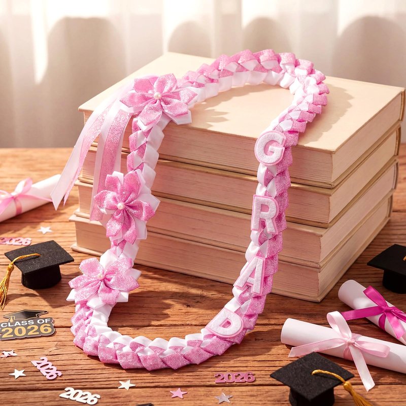 Knitgrip 2026 Graduation Leis with Pins Class of 2026 47.2 Inch Double Braided Graduation Necklace DIY Handmade Money Leis Grad Party Accessories for Kindergarten Elementary Middle School(Pink,Cute)
