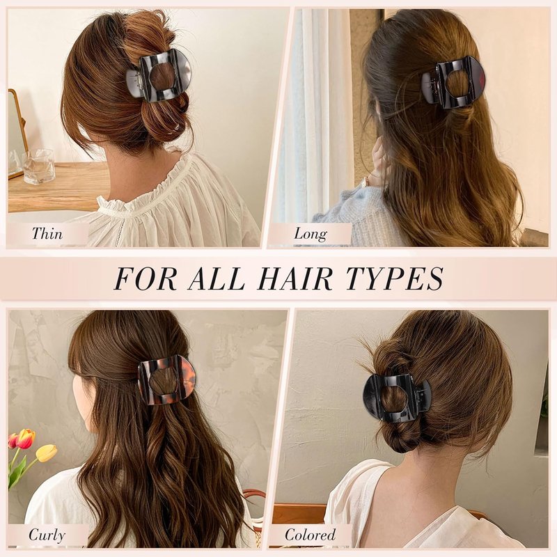 Obeoby Flat Hair Clips - 6 PCS Medium Tortoiseshell French Claw Barrettes for Women & Girls
