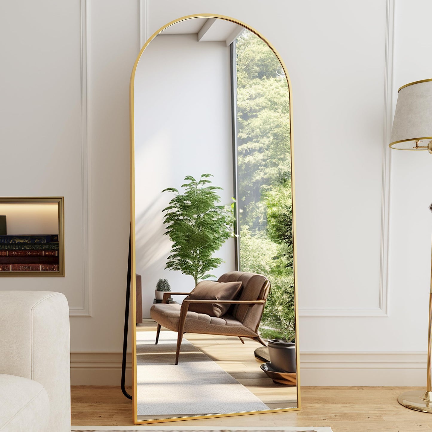 ZMYCZ Mirror Full Length, 71"x26" Arched Full Length Mirror, Arch Mirror with Stand, Large Standing Mirrors, Oversized Full Body Mirrors with Aluminum Frame for Bedroom, Living Room (Gold)
