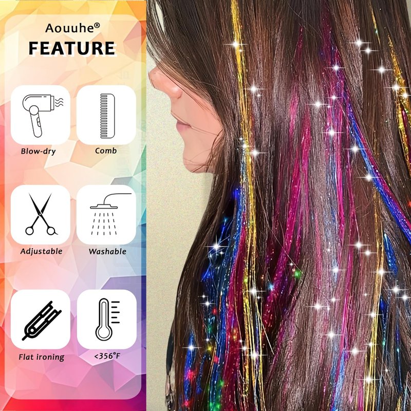Hair Tinsel Kit - 24 Colors, 9800 Strands, 48 Inch Glitter Hair Extensions | Festive Party Accessories for Women & Girls