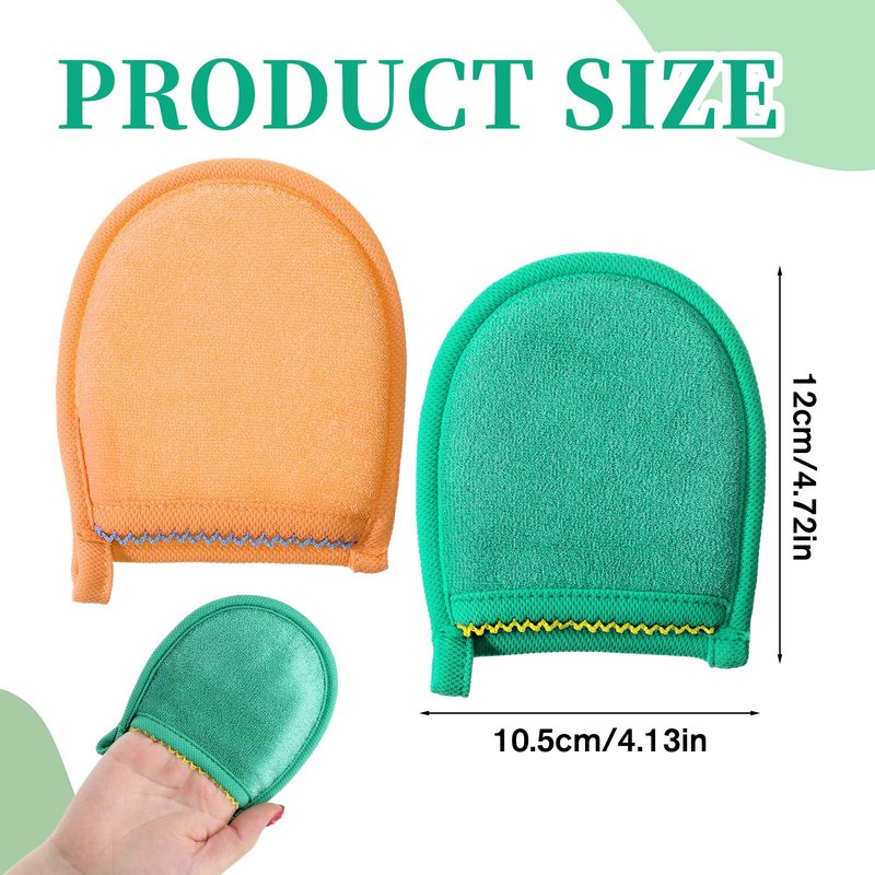 2 Pcs Exfoliating Facial Scrubber Mitt, Face Deep Exfoliating Cleaning Polishing Gloves Facial Cleansing Mitts Dead or Dry Skin Remover Face Cleaning Gloves for Men & Women (Green, Orange)