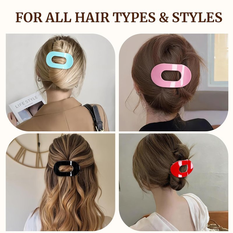 Flat Hair Clips for Women - 4PCS Non-Slip Acrylic Claw Clips | Pink, Green, Red, Black