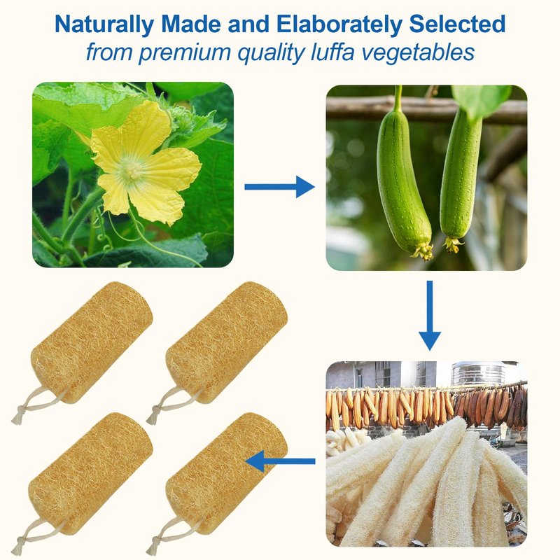 Natural Loofah Sponge (4 Packs), 6“ Natural Loofah Exfoliating Body Scrubber Egyptian Loofa Eco 100% All Natural luffa Cleaning for Men Women Deep Clean Skin