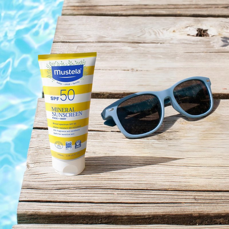 Mustela Baby Mineral Sunscreen Lotion SPF 50 - Sensitive Skin Face & Body Protection | Water-Resistant & Fragrance-Free