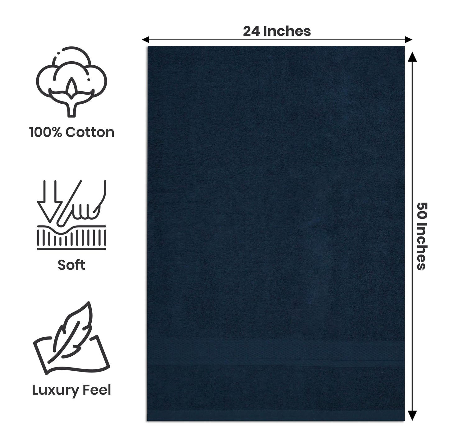 Large Bath Towels Pack of 6 – 24" x 50", 100% Cotton Terry – Soft, Quick-Dry & Highly Absorbent – Multi Assorted Towels for Bathroom, Spa, Shower, Pool & Daily Use
