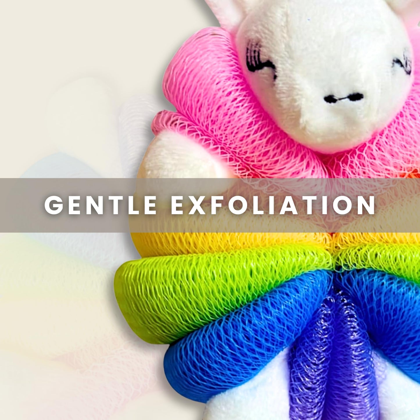 Cute Bath Sponge Loofah - Soft Mesh Body Pouf, Gentle Shower Sponges with Hanging Rope